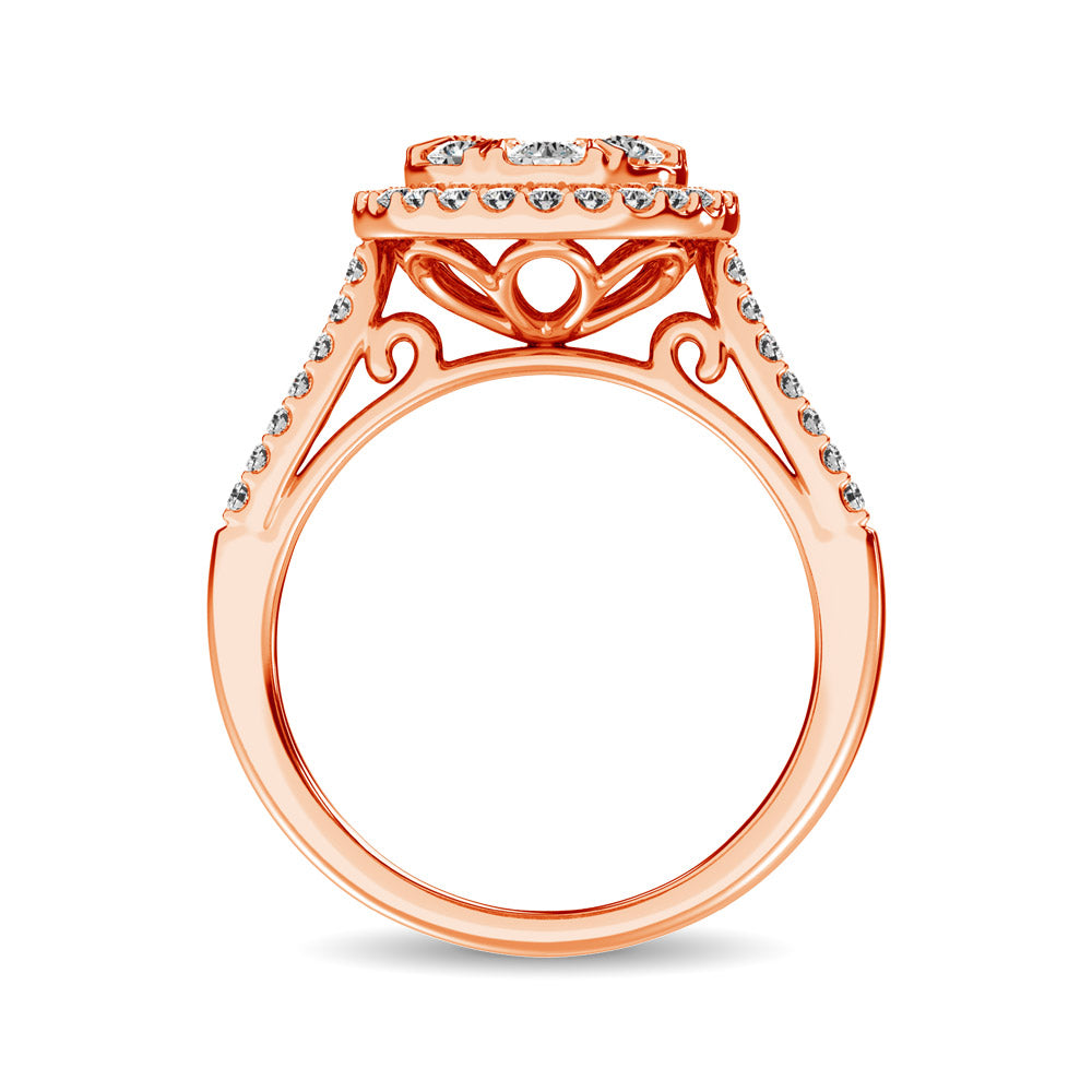 Diamond  1 1/2 Ct.tw Two Row Shank Halo Engagement Ring in 14K Rose Gold