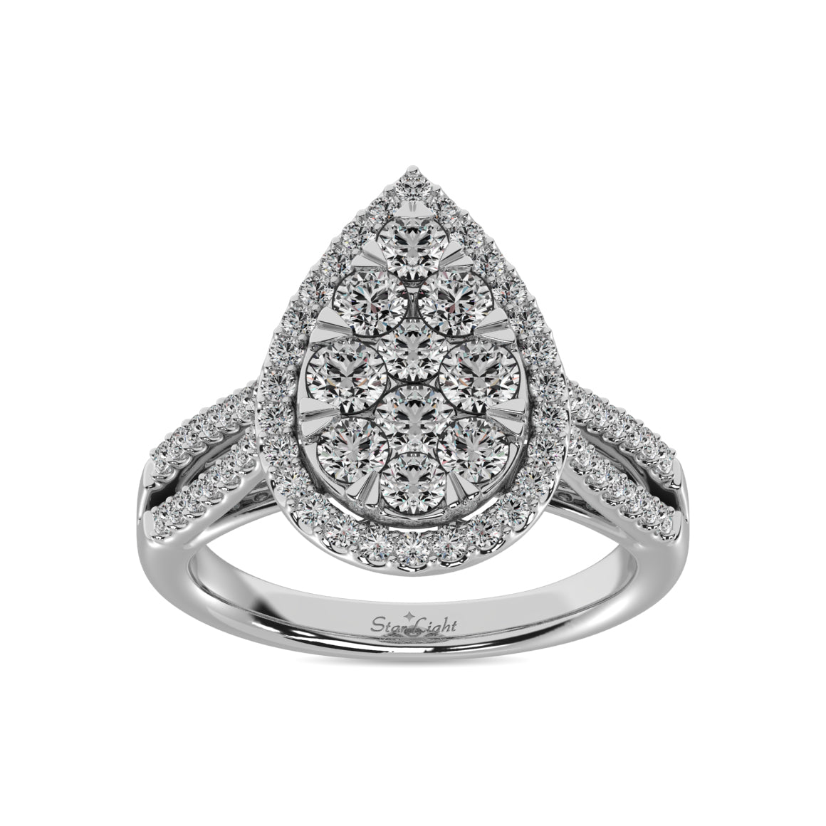 Diamond  1 1/2 Ct.tw Two Row Shank Halo Engagement Ring in 14K White Gold