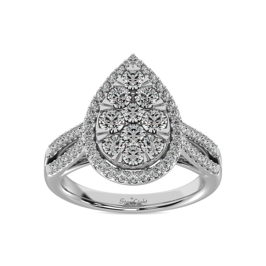 Diamond  1 1/2 Ct.tw Two Row Shank Halo Engagement Ring in 14K White Gold