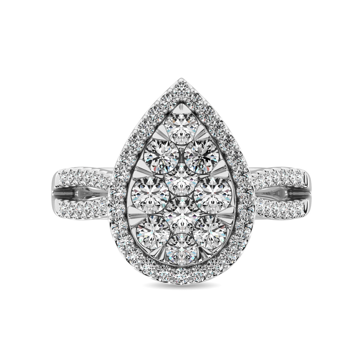 Diamond  1 1/2 Ct.tw Two Row Shank Halo Engagement Ring in 14K White Gold