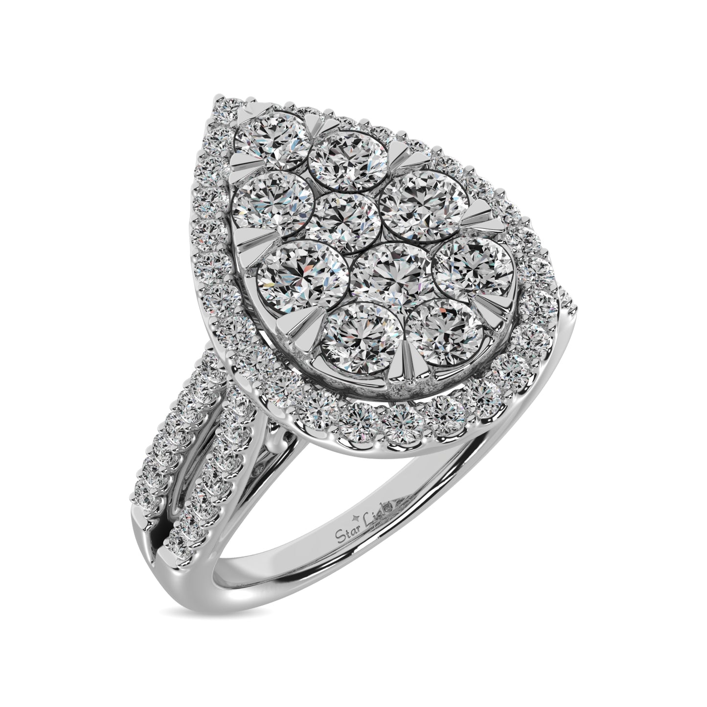 Diamond  1 1/2 Ct.tw Two Row Shank Halo Engagement Ring in 14K White Gold