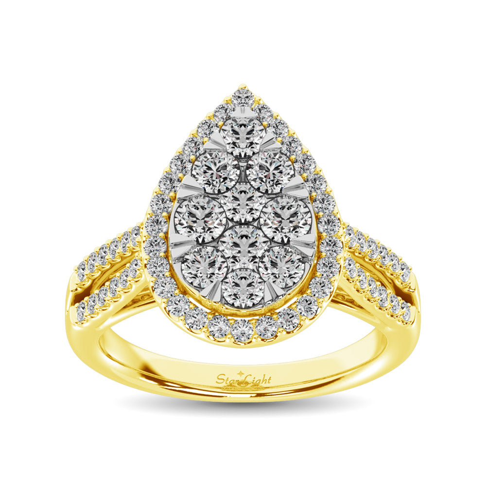 Diamond  1 1/2 Ct.tw Two Row Shank Halo Engagement Ring in 14K Yellow Gold