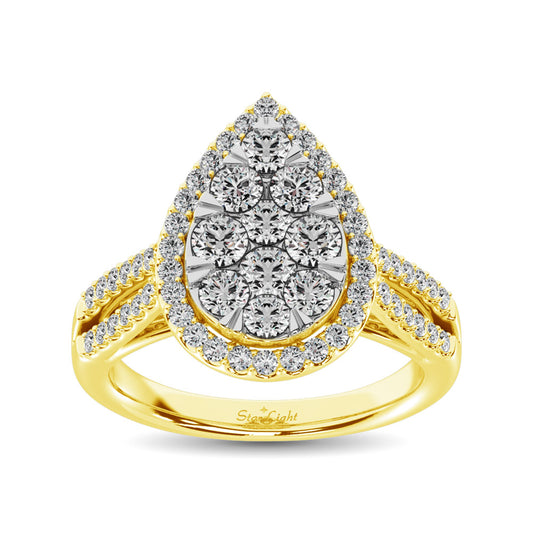 Diamond  1 1/2 Ct.tw Two Row Shank Halo Engagement Ring in 14K Yellow Gold