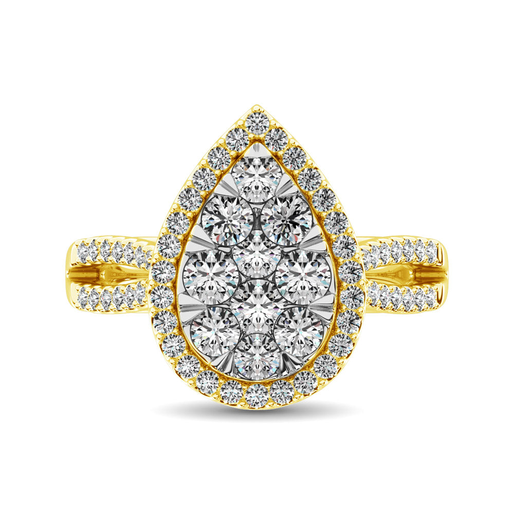 Diamond  1 1/2 Ct.tw Two Row Shank Halo Engagement Ring in 14K Yellow Gold