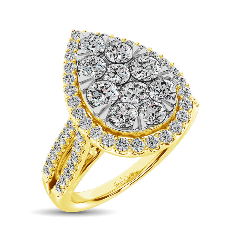 Diamond  1 1/2 Ct.tw Two Row Shank Halo Engagement Ring in 14K Yellow Gold