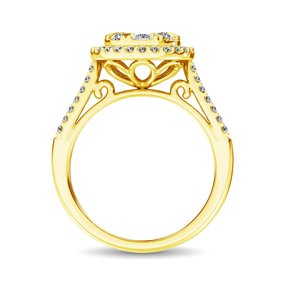 Diamond  1 1/2 Ct.tw Two Row Shank Halo Engagement Ring in 14K Yellow Gold