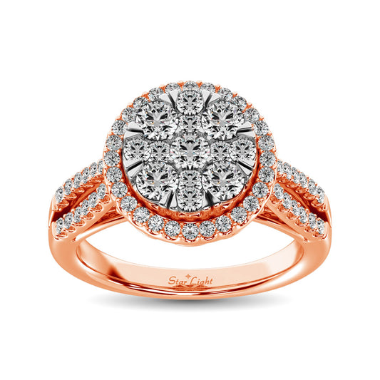 Diamond Two Row Shank Halo Engagement Ring 1 1/2 Ct.tw in 14K Rose Gold