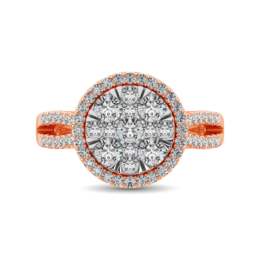 Diamond Two Row Shank Halo Engagement Ring 1 1/2 Ct.tw in 14K Rose Gold