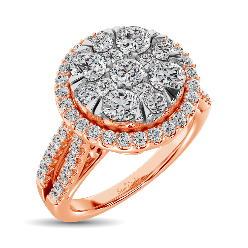 Diamond Two Row Shank Halo Engagement Ring 1 1/2 Ct.tw in 14K Rose Gold