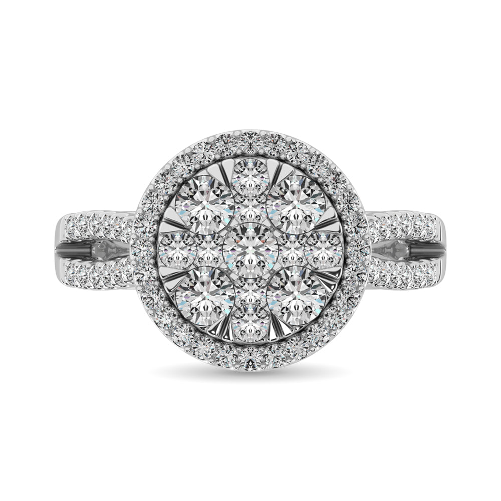 Diamond Two Row Shank Halo Engagement Ring 1 1/2 Ct.tw in 14K White Gold