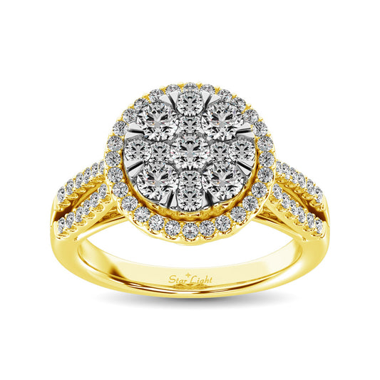 Diamond Two Row Shank Halo Engagement Ring 1 1/2 Ct.tw in 14K Yellow Gold