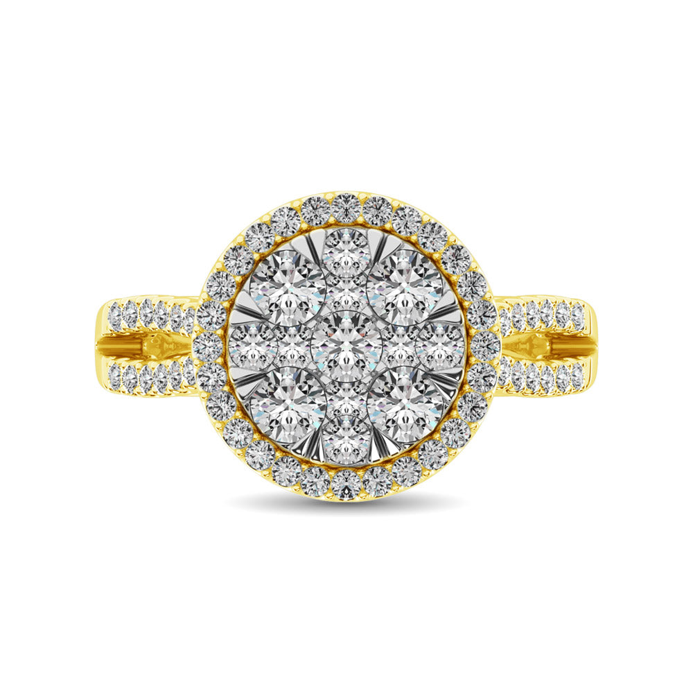 Diamond Two Row Shank Halo Engagement Ring 1 1/2 Ct.tw in 14K Yellow Gold