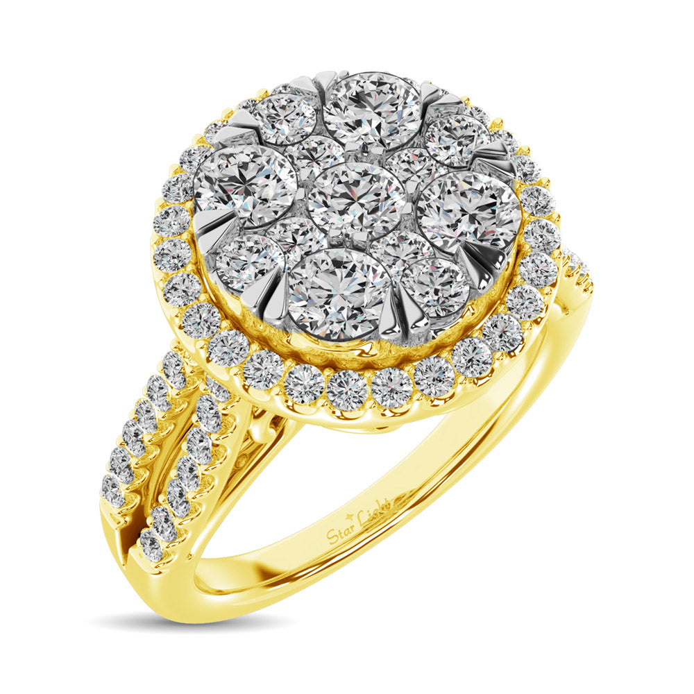 Diamond Two Row Shank Halo Engagement Ring 1 1/2 Ct.tw in 14K Yellow Gold