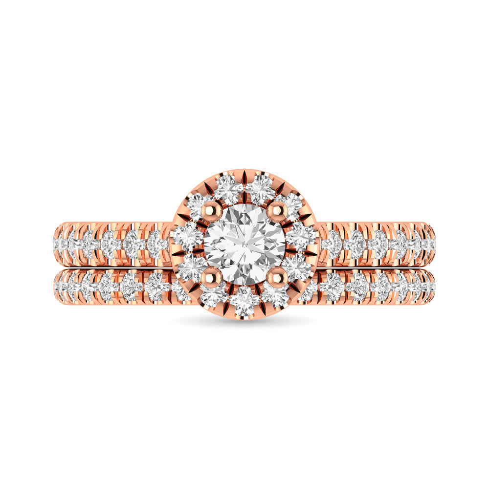 Diamond Classic Shank Single Halo Bridal Ring 1 Ct.tw Round Cut in 14K Rose Gold
