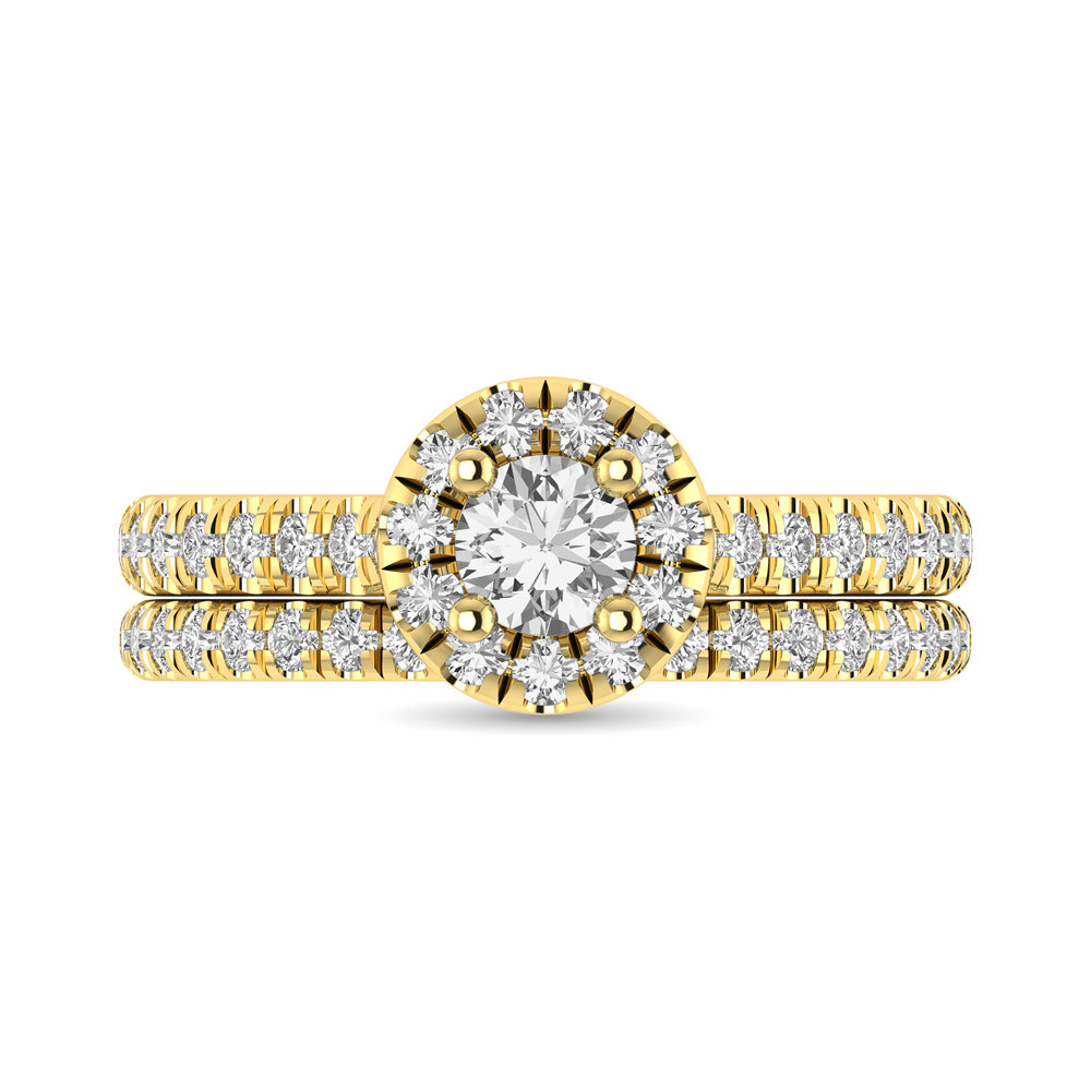 Diamond Classic Shank Single Halo Bridal Ring 1 Ct.tw Round Cut in 14K Yellow Gold