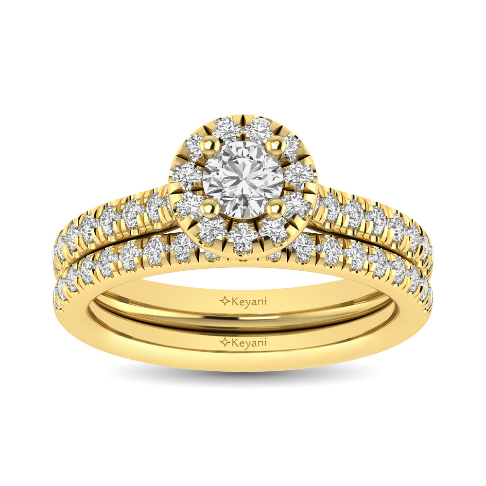 Diamond Classic Shank Single Halo Bridal Ring 1 Ct.tw Round Cut in 14K Yellow Gold
