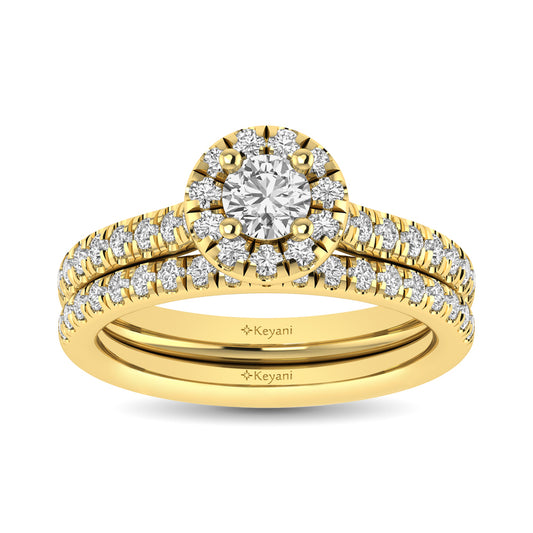 Diamond Classic Shank Single Halo Bridal Ring 1 Ct.tw Round Cut in 14K Yellow Gold
