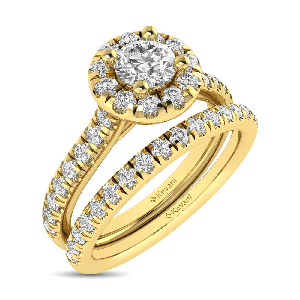 Diamond Classic Shank Single Halo Bridal Ring 1 Ct.tw Round Cut in 14K Yellow Gold