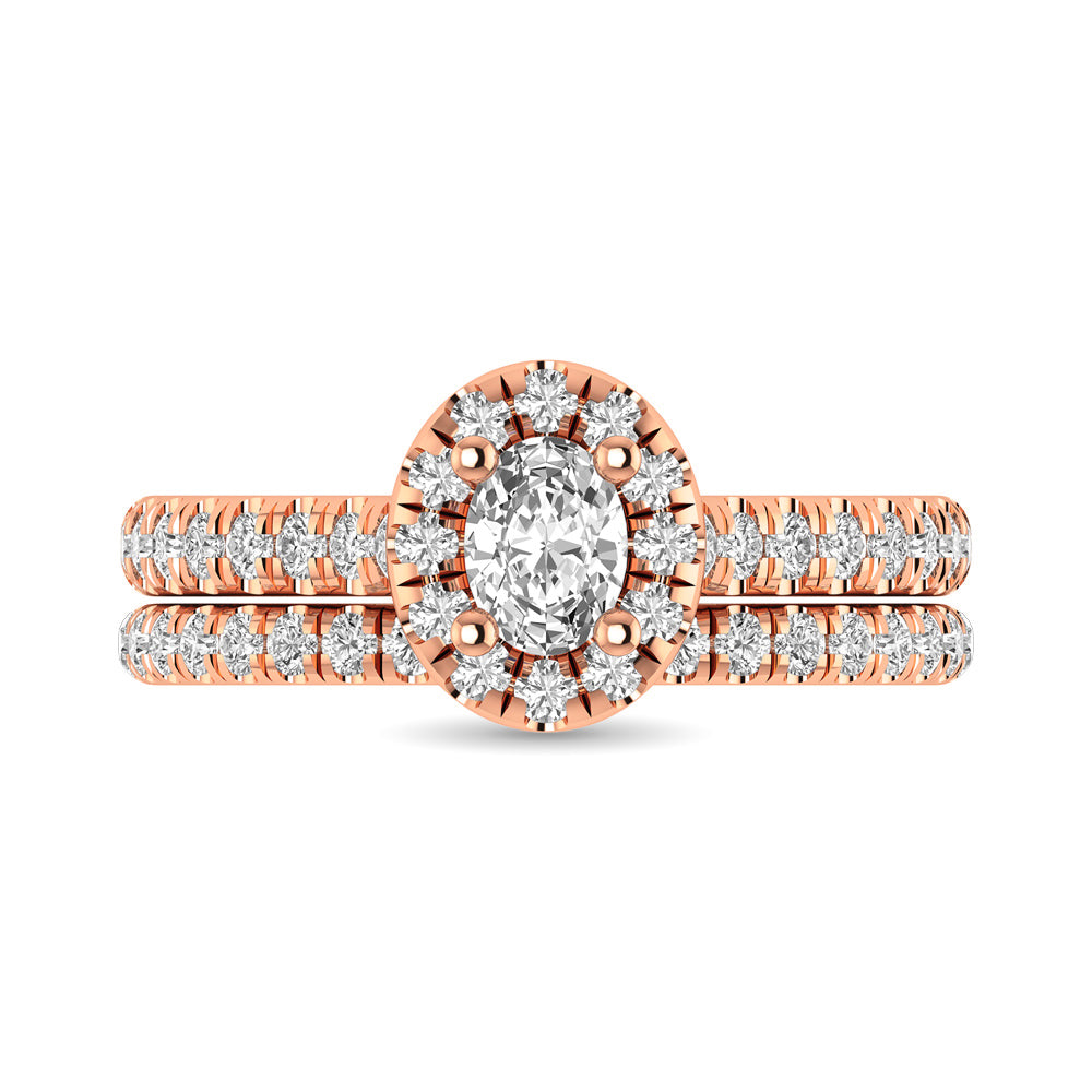 Diamond Classic Shank Single Halo Bridal Ring 1 Ct.tw Oval Cut in 14K Rose Gold