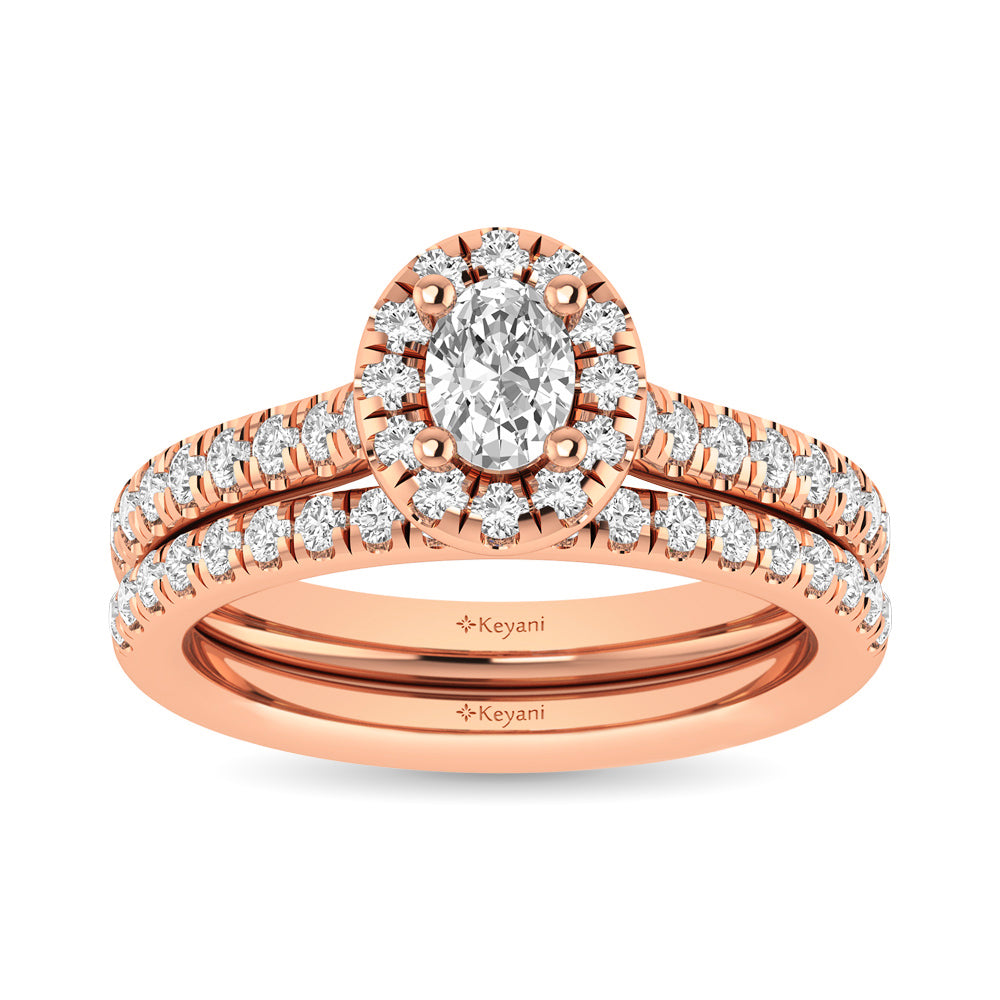 Diamond Classic Shank Single Halo Bridal Ring 1 Ct.tw Oval Cut in 14K Rose Gold