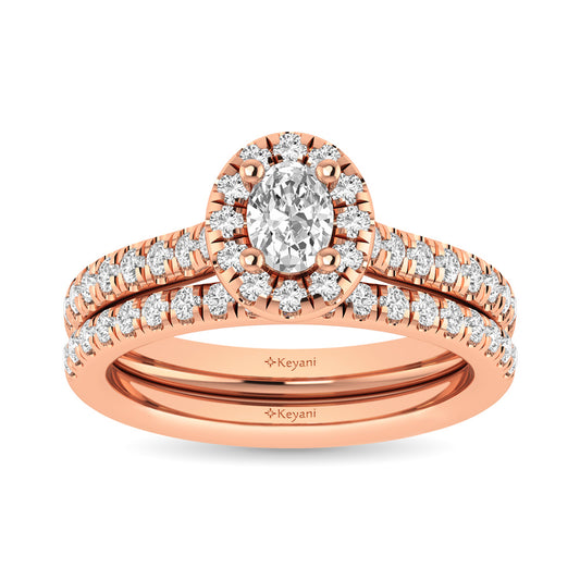 Diamond Classic Shank Single Halo Bridal Ring 1 Ct.tw Oval Cut in 14K Rose Gold