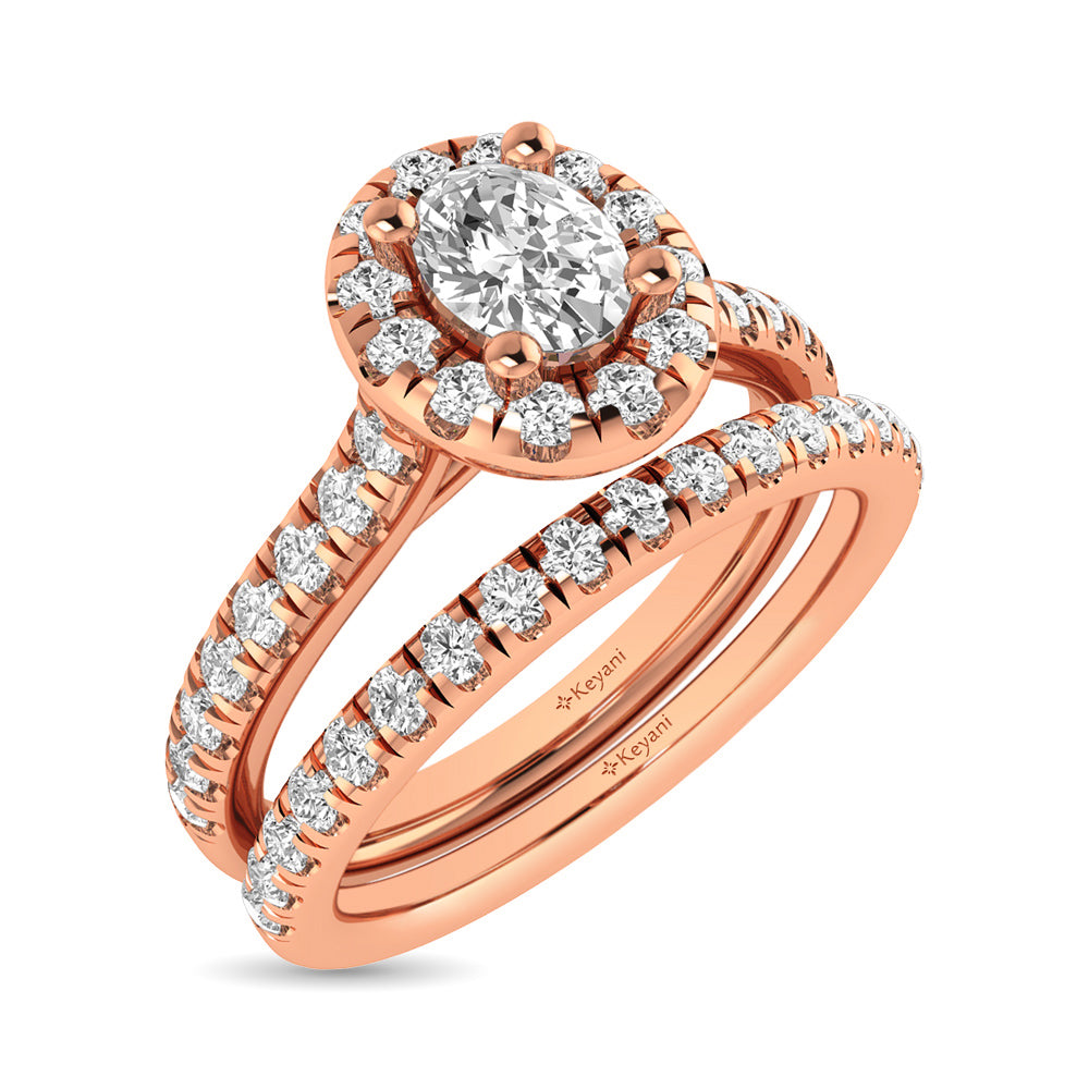 Diamond Classic Shank Single Halo Bridal Ring 1 Ct.tw Oval Cut in 14K Rose Gold