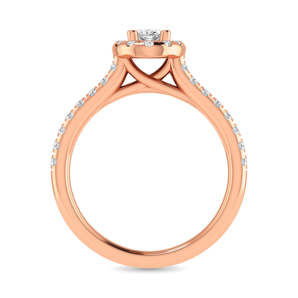 Diamond Classic Shank Single Halo Bridal Ring 1 Ct.tw Oval Cut in 14K Rose Gold