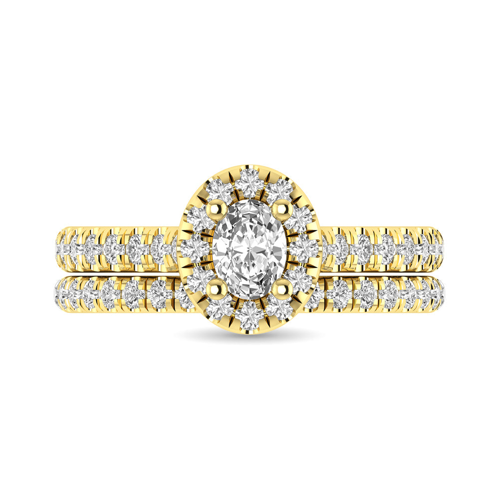 Diamond Classic Shank Single Halo Bridal Ring 1 Ct.tw Oval Cut in 14K Yellow Gold