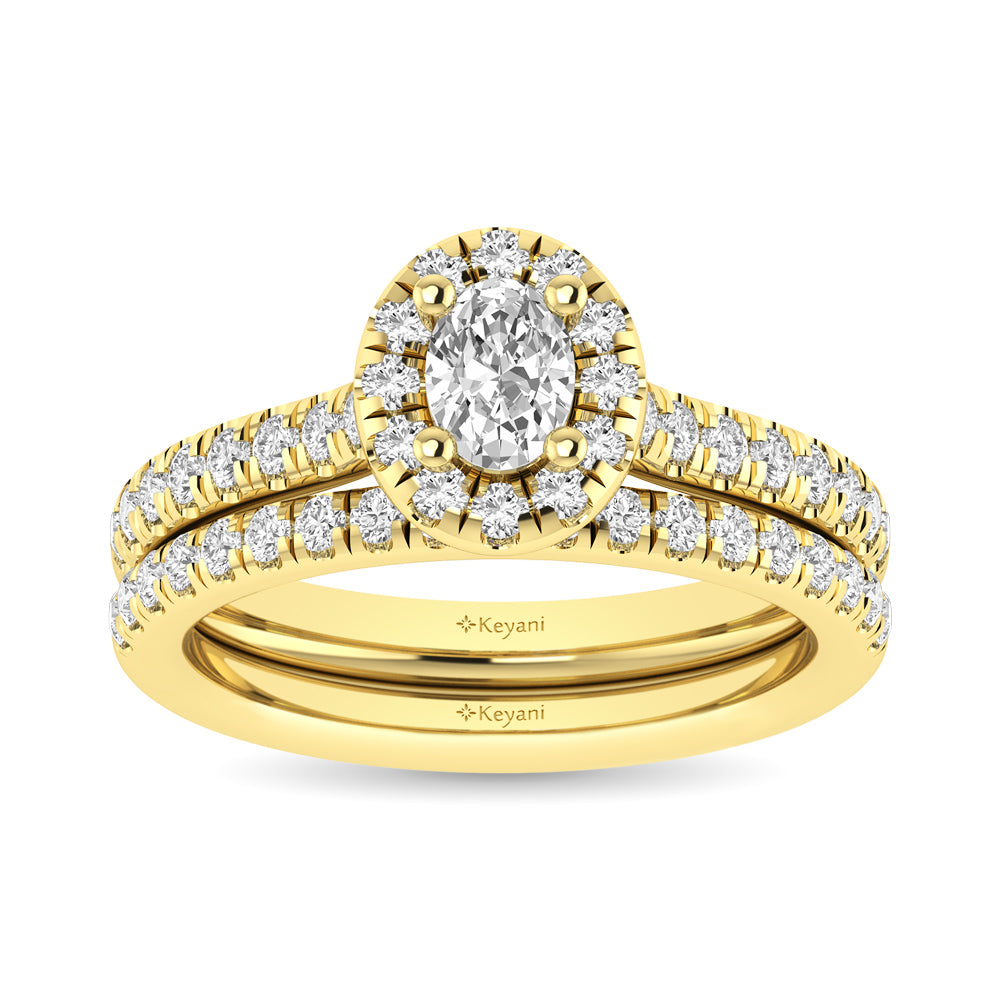 Diamond Classic Shank Single Halo Bridal Ring 1 Ct.tw Oval Cut in 14K Yellow Gold