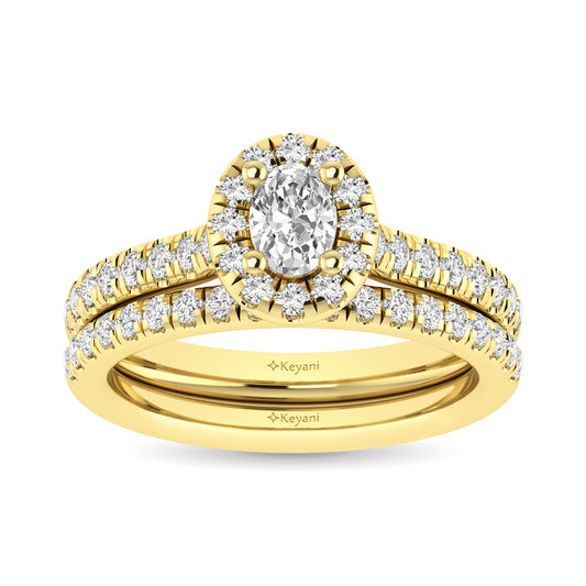 Diamond Classic Shank Single Halo Bridal Ring 1 Ct.tw Oval Cut in 14K Yellow Gold