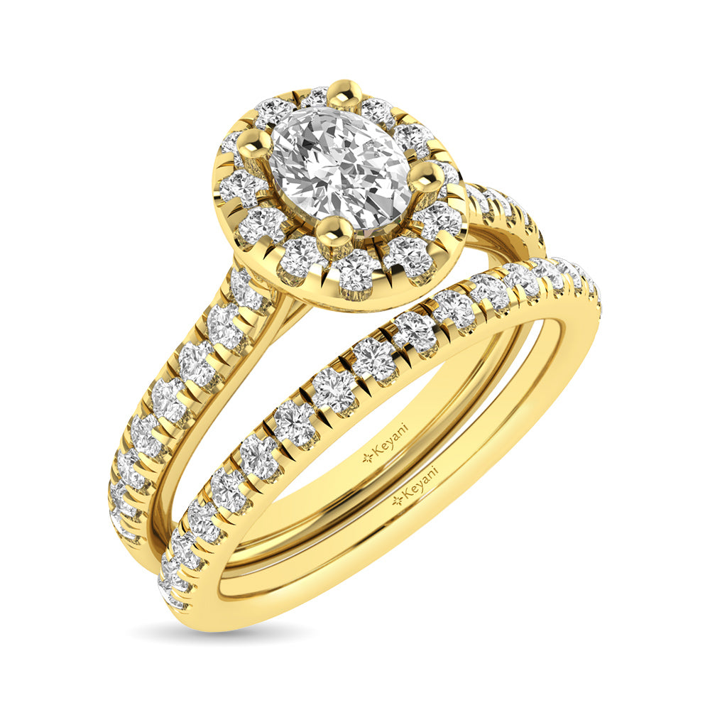 Diamond Classic Shank Single Halo Bridal Ring 1 Ct.tw Oval Cut in 14K Yellow Gold
