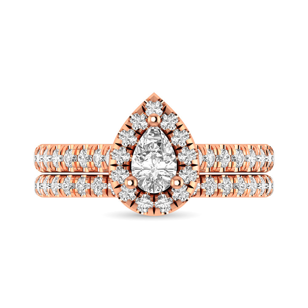 Diamond Classic Shank Single Halo Bridal Ring 1 Ct.tw Pear Cut in 14K Rose Gold