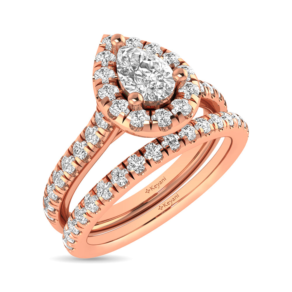Diamond Classic Shank Single Halo Bridal Ring 1 Ct.tw Pear Cut in 14K Rose Gold