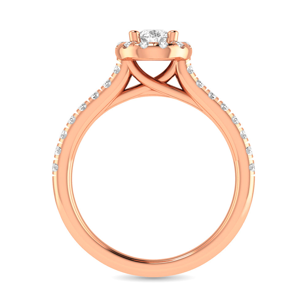 Diamond Classic Shank Single Halo Bridal Ring 1 Ct.tw Pear Cut in 14K Rose Gold