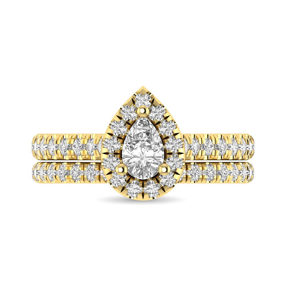 Diamond Classic Shank Single Halo Bridal Ring 1 Ct.tw Pear Cut in 14K Yellow Gold