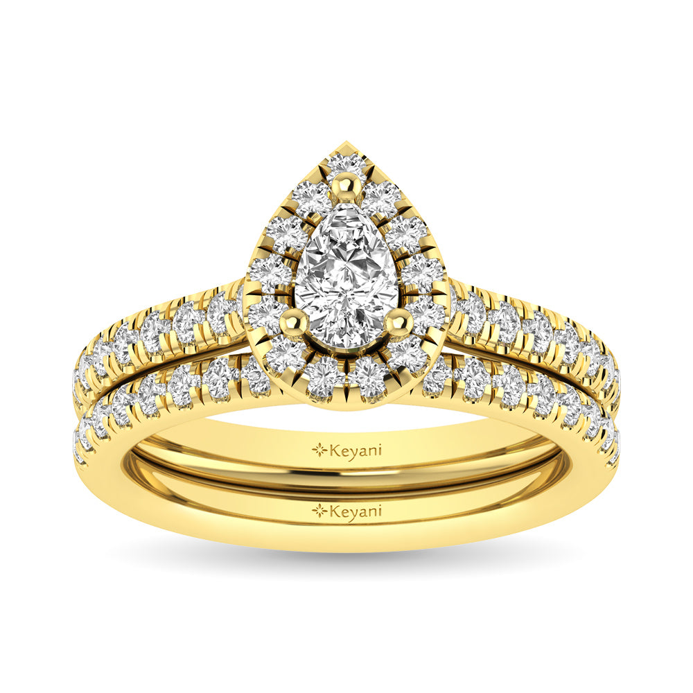 Diamond Classic Shank Single Halo Bridal Ring 1 Ct.tw Pear Cut in 14K Yellow Gold