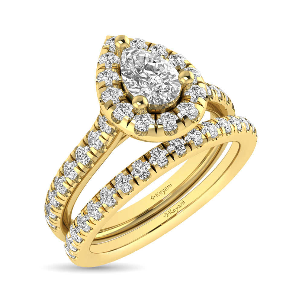 Diamond Classic Shank Single Halo Bridal Ring 1 Ct.tw Pear Cut in 14K Yellow Gold