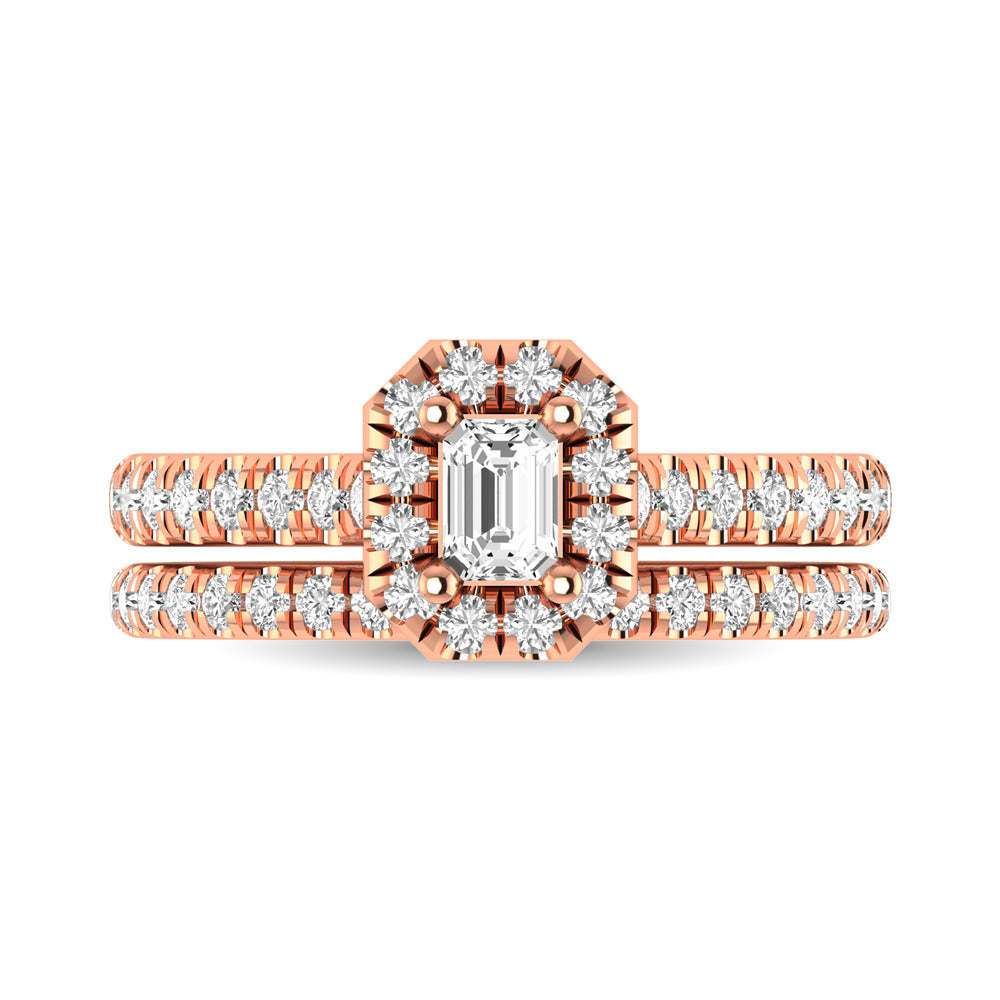 Diamond Classic Shank Single Halo Bridal Ring 1 Ct.tw Emerald Cut in 14K Rose Gold