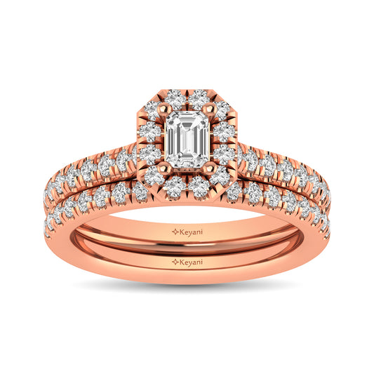 Diamond Classic Shank Single Halo Bridal Ring 1 Ct.tw Emerald Cut in 14K Rose Gold