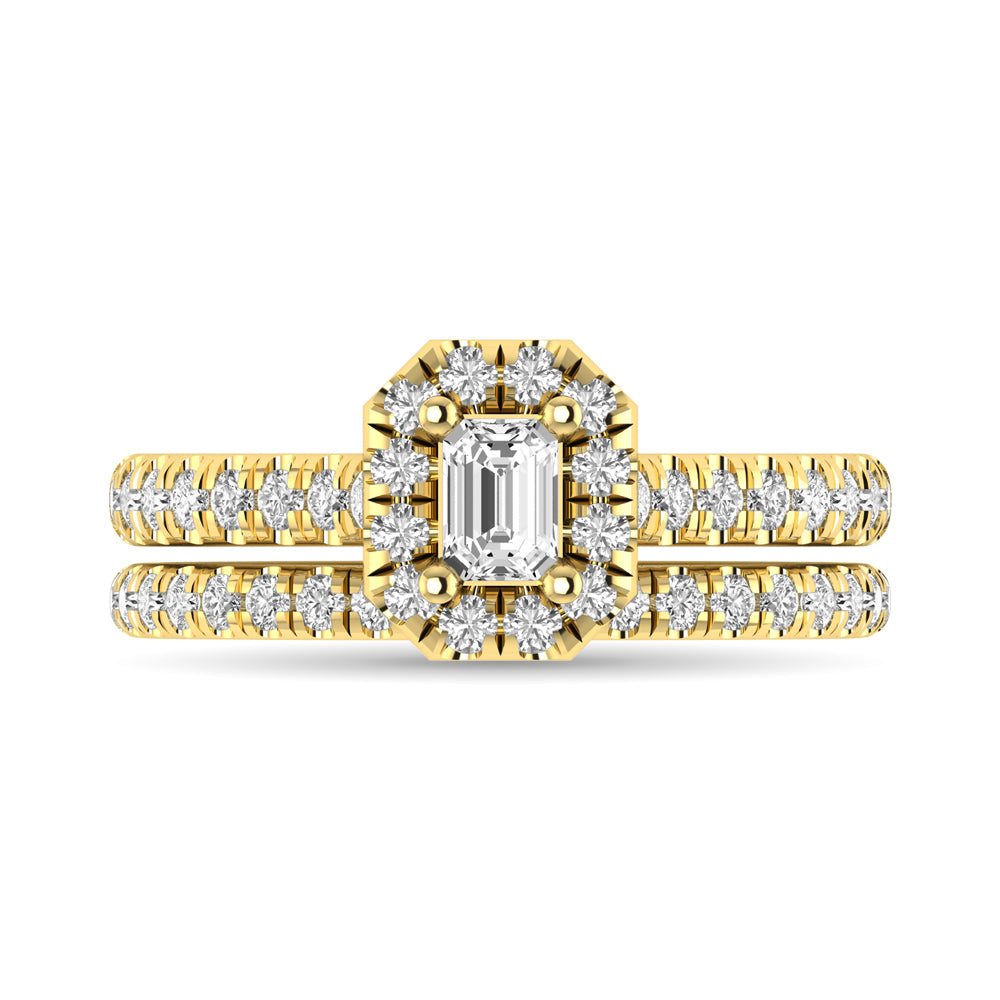 Diamond Classic Shank Single Halo Bridal Ring 1 Ct.tw Emerald Cut in 14K Yellow Gold