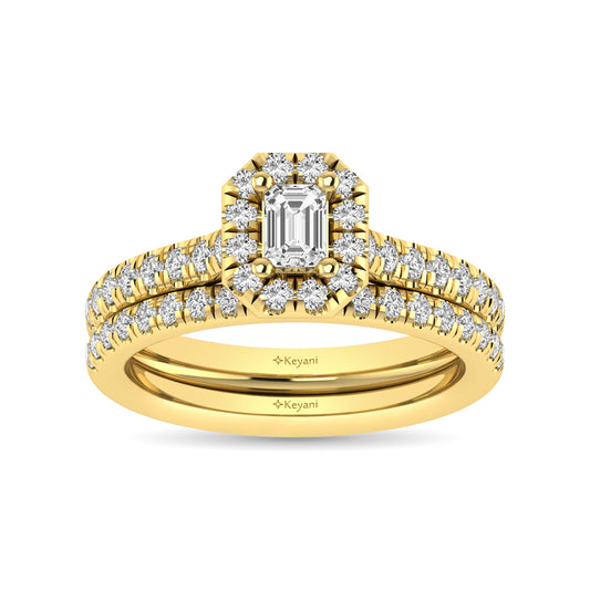 Diamond Classic Shank Single Halo Bridal Ring 1 Ct.tw Emerald Cut in 14K Yellow Gold