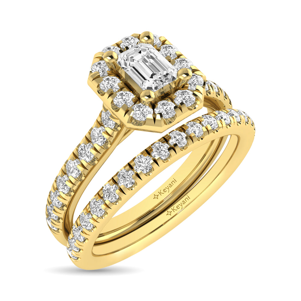 Diamond Classic Shank Single Halo Bridal Ring 1 Ct.tw Emerald Cut in 14K Yellow Gold