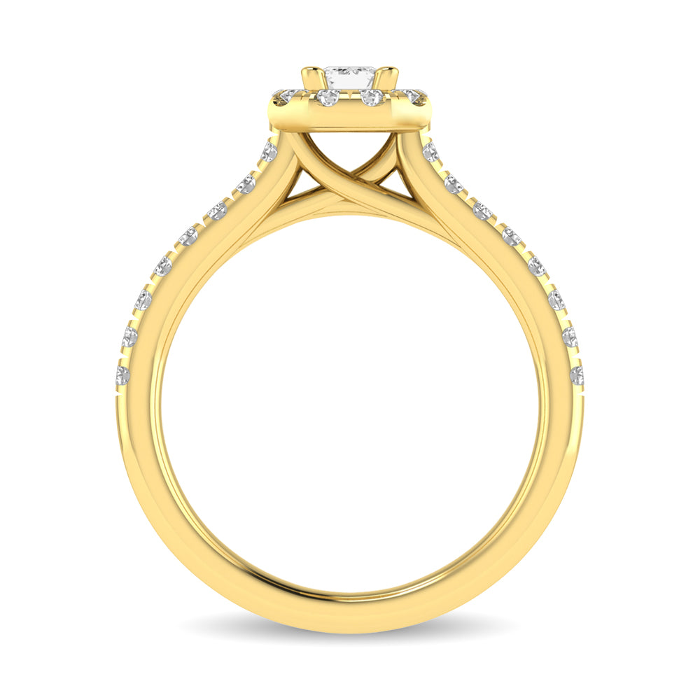 Diamond Classic Shank Single Halo Bridal Ring 1 Ct.tw Emerald Cut in 14K Yellow Gold