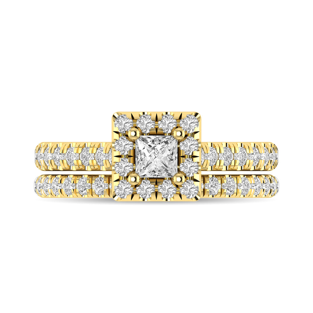 Diamond Classic Shank Single Halo Bridal Ring 1 Ct.tw Princess Cut in 14K Yellow Gold