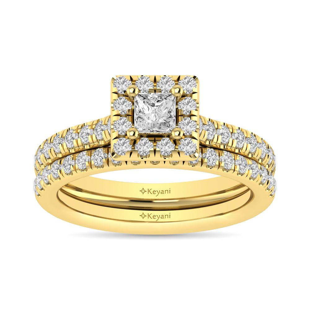 Diamond Classic Shank Single Halo Bridal Ring 1 Ct.tw Princess Cut in 14K Yellow Gold