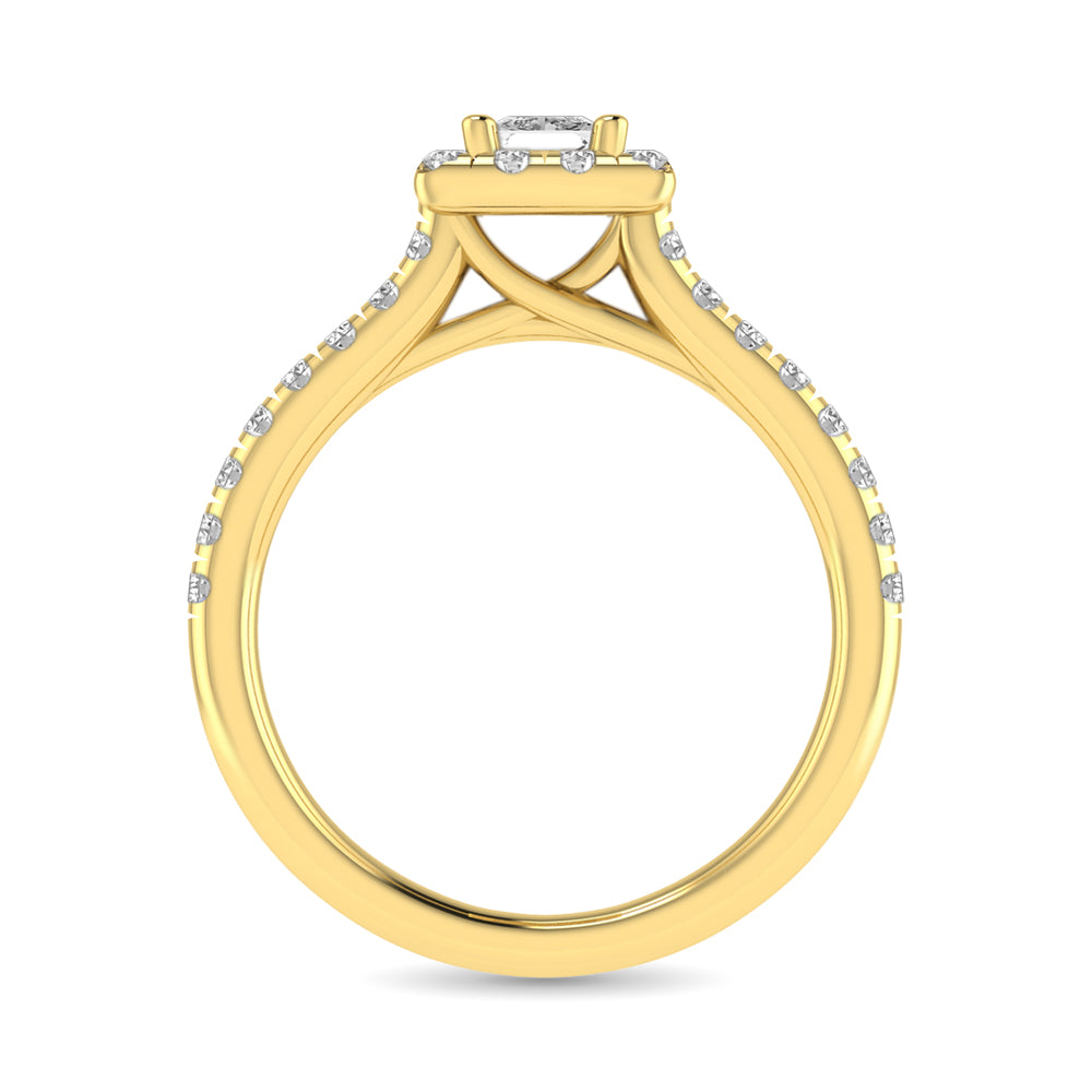 Diamond Classic Shank Single Halo Bridal Ring 1 Ct.tw Princess Cut in 14K Yellow Gold