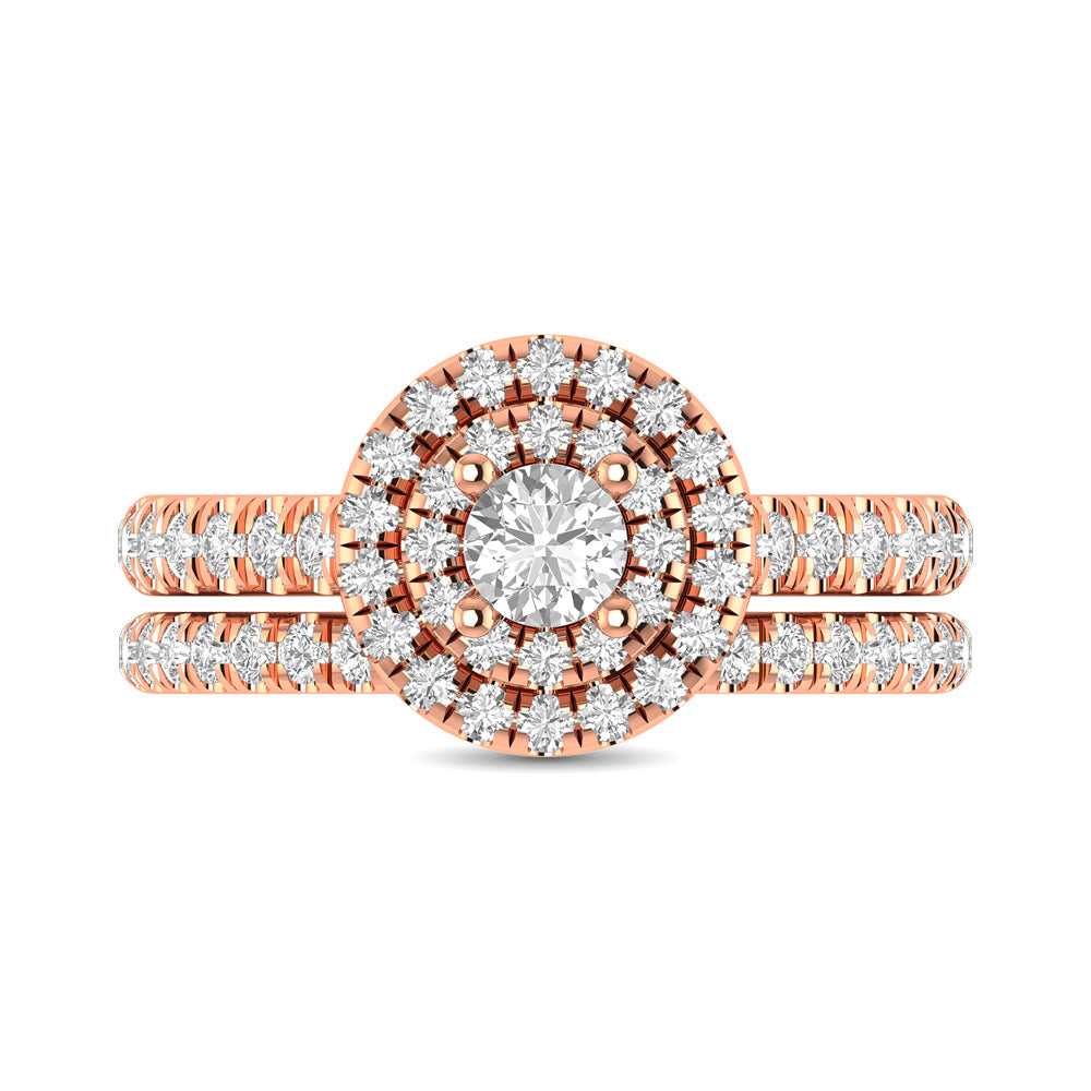 Diamond Classic Shank Double Halo Bridal Ring 1 Ct.tw Round Cut in 14K Rose Gold