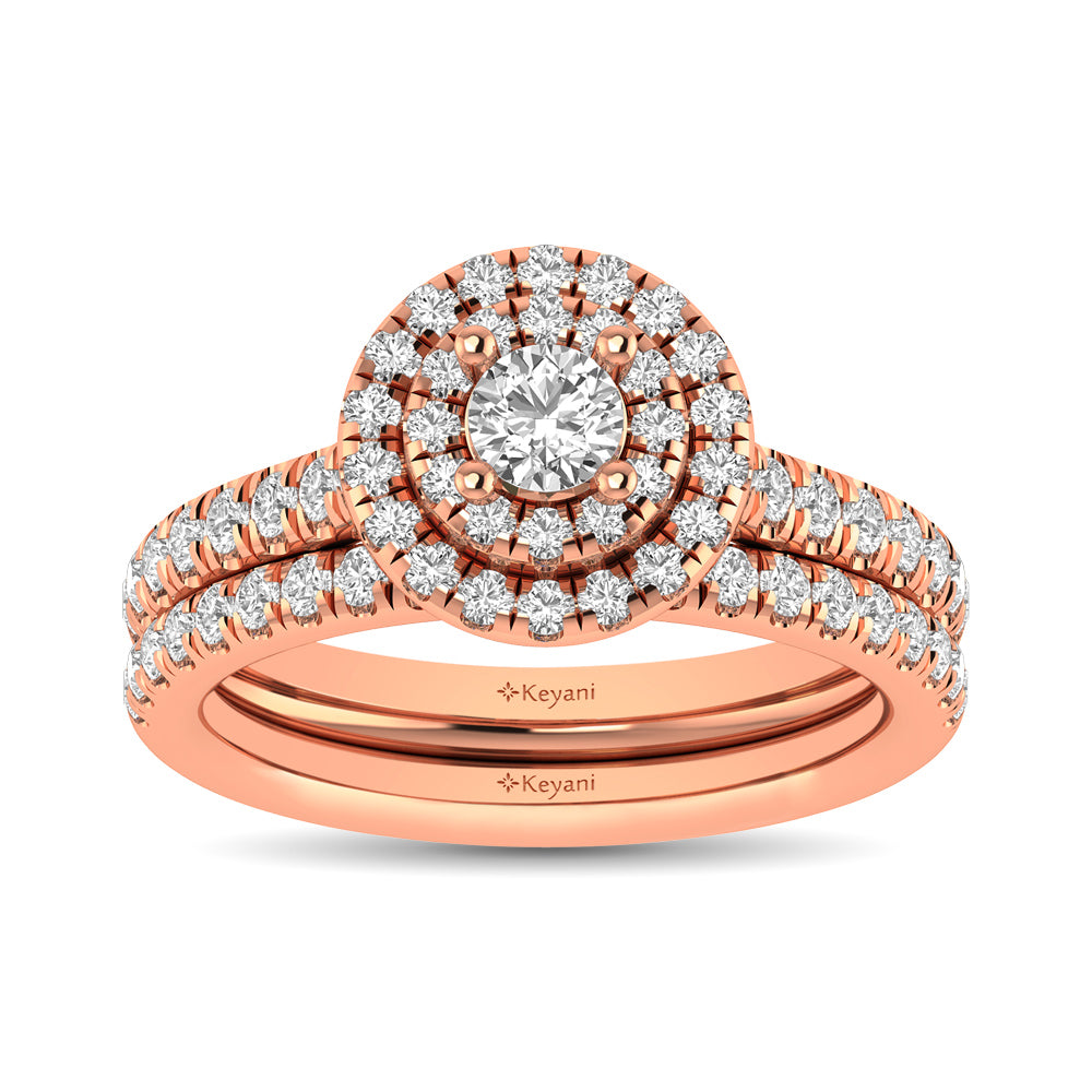 Diamond Classic Shank Double Halo Bridal Ring 1 Ct.tw Round Cut in 14K Rose Gold