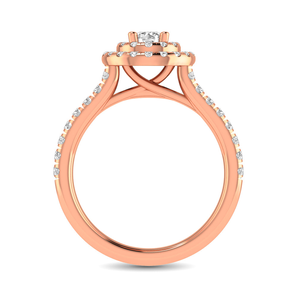 Diamond Classic Shank Double Halo Bridal Ring 1 Ct.tw Round Cut in 14K Rose Gold