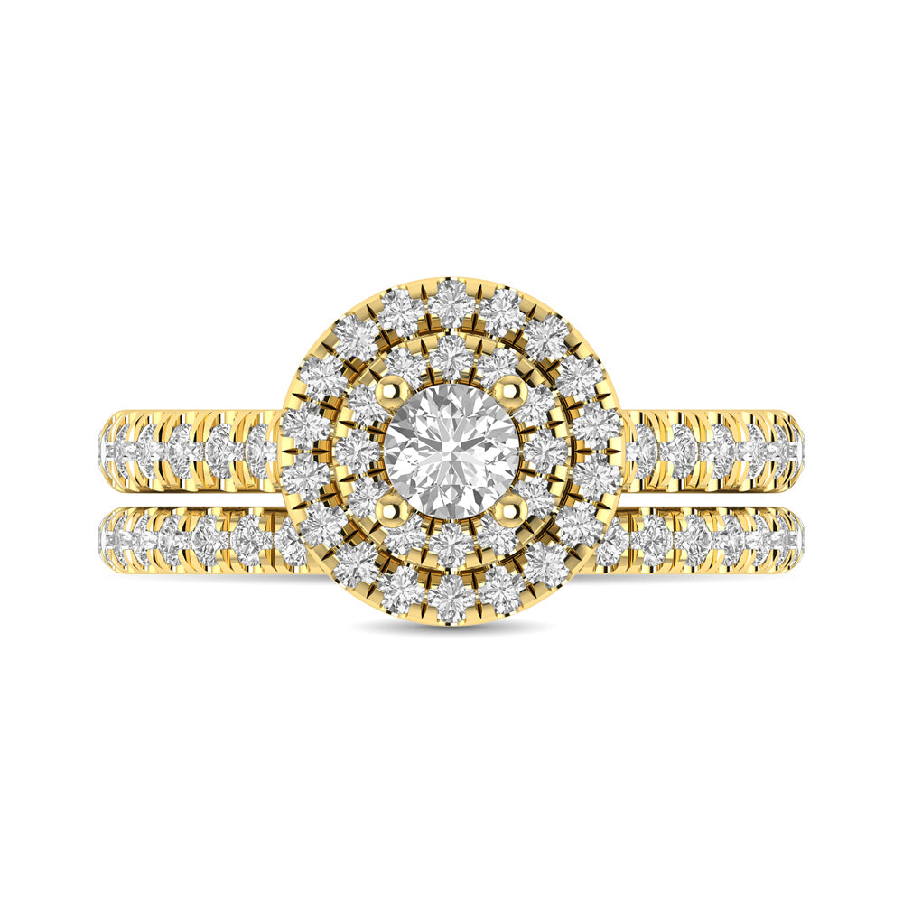 Diamond Classic Shank Double Halo Bridal Ring 1 Ct.tw Round Cut in 14K Yellow Gold